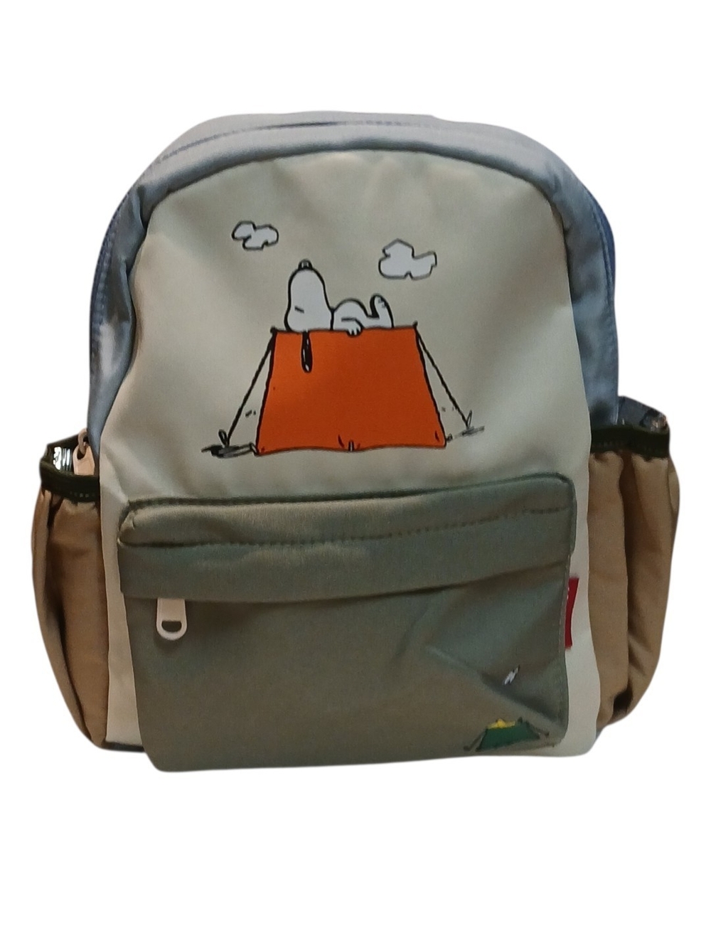 Peanuts -2026 Khaki Colored Snoopy & Woodstock Backpack, Zippered Front Pocket - Picture 3 of 12